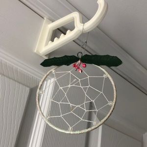 Vintage holiday christmas ornament - white dream catcher with holly berries